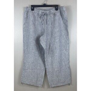 Jones New York 100% Linen Tan Stripe Trouser Cropped Career Casual Pants Size XL